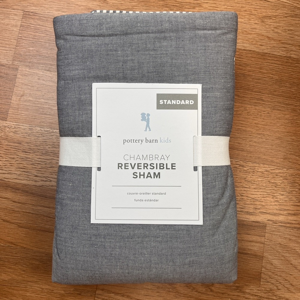 Pottery Barn Kids Chambray Reversible Pillow Sham Standard, One Piece NEW‎